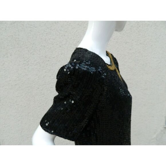 Patra Dress Vintage Size M/L Black Gold‎ Rope Sequin Beaded Cocktail Party - Picture 11 of 14